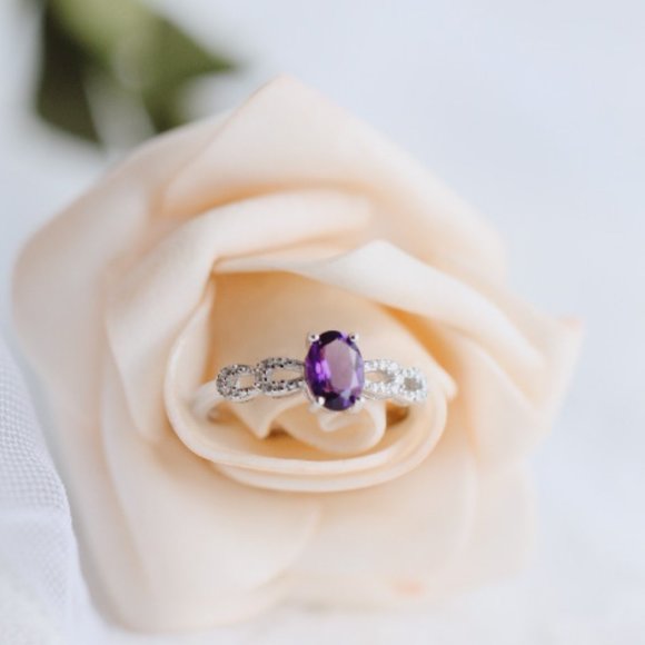 Genuine Natural Amethyst Stone Ring Purple Sterling Silver Dainty Ring - Picture 7 of 8